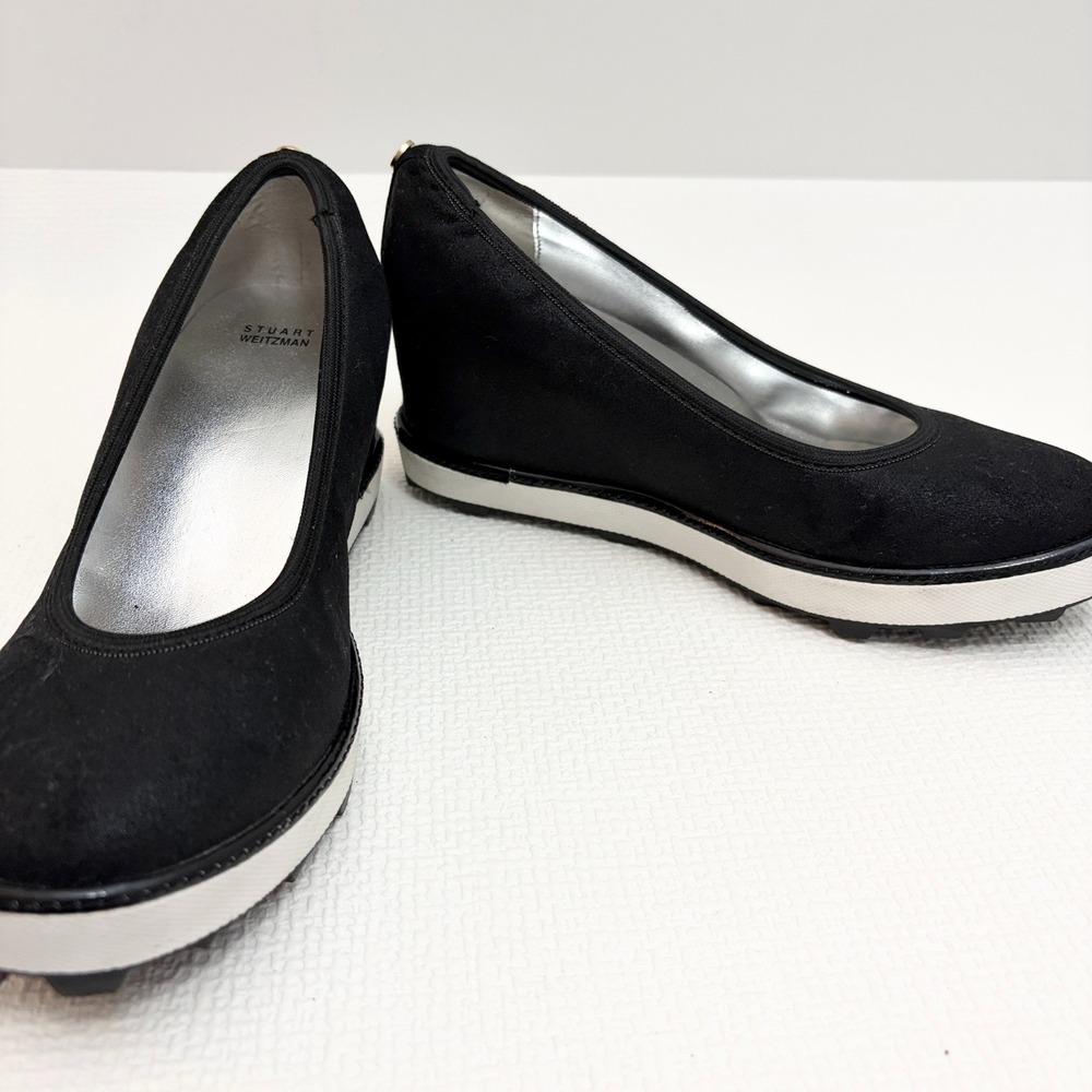 Stuart Weitzman Ariana Clare Wedge Pump Black Textile Size 3 US 34 EUR - Picture 9 of 11